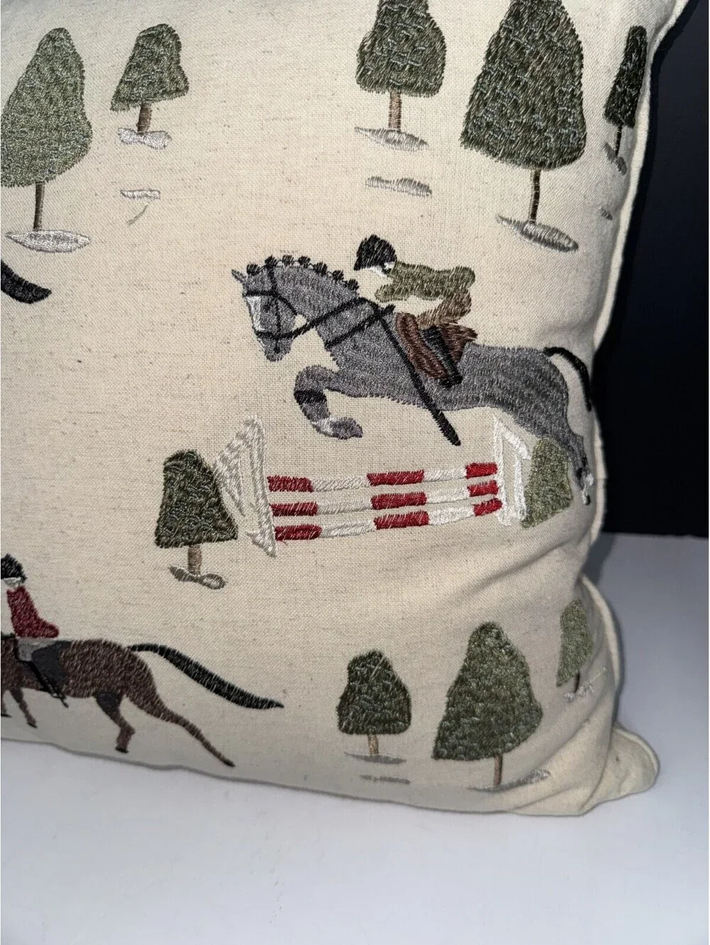 Retreat by Secret Celebrity Embroidered Horse Equestrian Decorative Pillow Beige